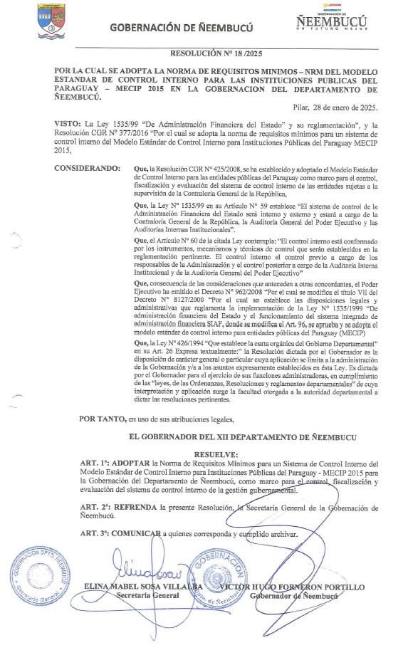 Avances en la implementación de la norma #MECIP2015 en la Gobernación de Ñeembucú