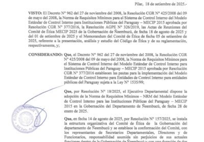 Elaboran e implementan Código de Ética Institucional de la Gobernación de Ñeembucú